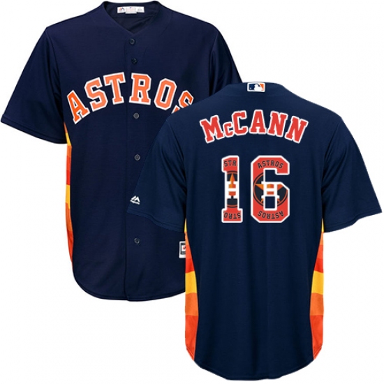 Men's Majestic Houston Astros 16 Brian McCann Authentic Navy Blue Team Logo Fashion Cool Base MLB Jersey