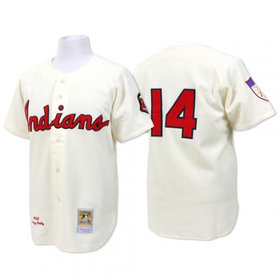 Men's Mitchell and Ness Cleveland Indians 14 Larry Doby Replica Cream Throwback MLB Jersey