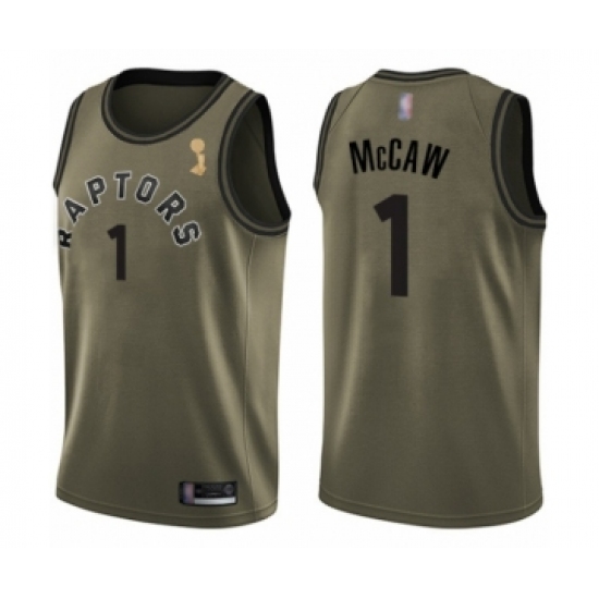 Youth Toronto Raptors 1 Patrick McCaw Swingman Green Salute to Service 2019 Basketball Finals Champions Jersey