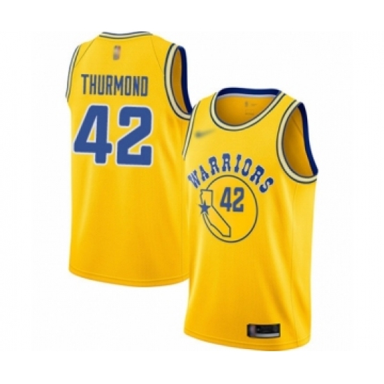 Men's Golden State Warriors 42 Nate Thurmond Authentic Gold Hardwood Classics Basketball Jersey