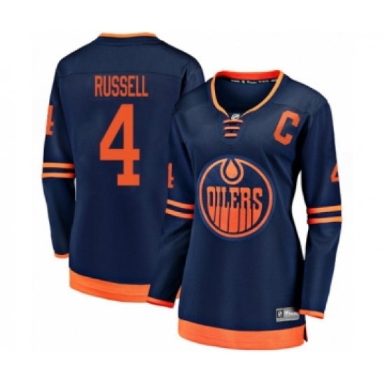 Women's Edmonton Oilers 4 Kris Russell Authentic Navy Blue Alternate Fanatics Branded Breakaway Hockey Jersey