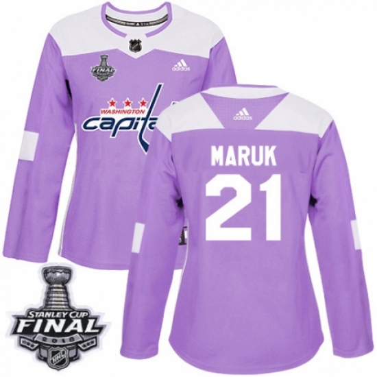 Women's Adidas Washington Capitals 21 Dennis Maruk Authentic Purple Fights Cancer Practice 2018 Stanley Cup Final NHL Jersey