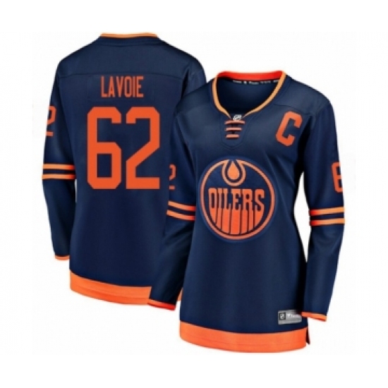 Women's Edmonton Oilers 62 Raphael Lavoie Authentic Navy Blue Alternate Fanatics Branded Breakaway Hockey Jersey