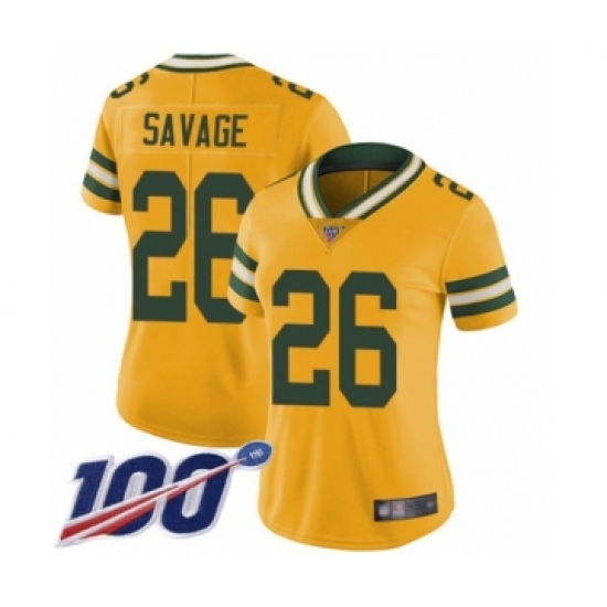 Women's Green Bay Packers 26 Darnell Savage Jr. Limited Gold Rush Vapor Untouchable 100th Season Football Jersey
