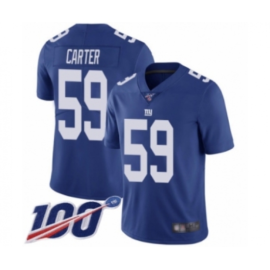 Men's New York Giants 59 Lorenzo Carter Royal Blue Team Color Vapor Untouchable Limited Player 100th Season Football Jersey