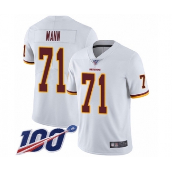 Youth Washington Redskins 71 Charles Mann White Vapor Untouchable Limited Player 100th Season Football Jersey