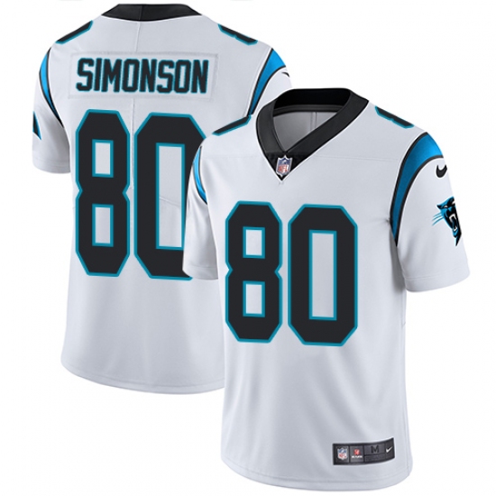 Men's Nike Carolina Panthers 80 Scott Simonson White Vapor Untouchable Limited Player NFL Jersey