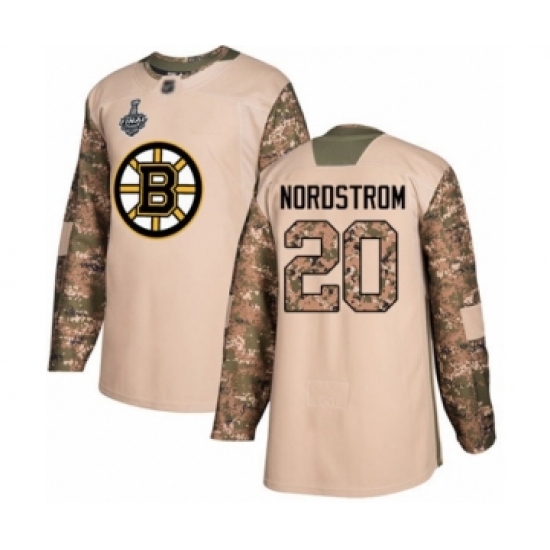 Youth Boston Bruins 20 Joakim Nordstrom Authentic Camo Veterans Day Practice 2019 Stanley Cup Final Bound Hockey Jersey