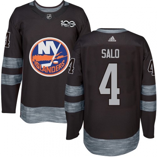 Men's Adidas New York Islanders 4 Robin Salo Authentic Black 1917-2017 100th Anniversary NHL Jersey