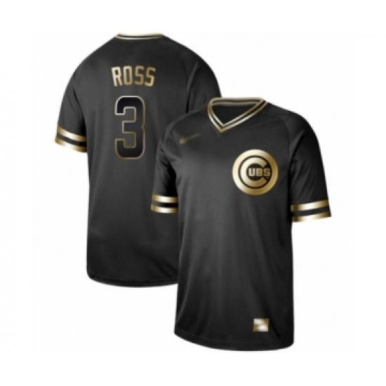 Men's Chicago Cubs 3 David Ross Authentic Black Gold Fashion Baseball Jersey