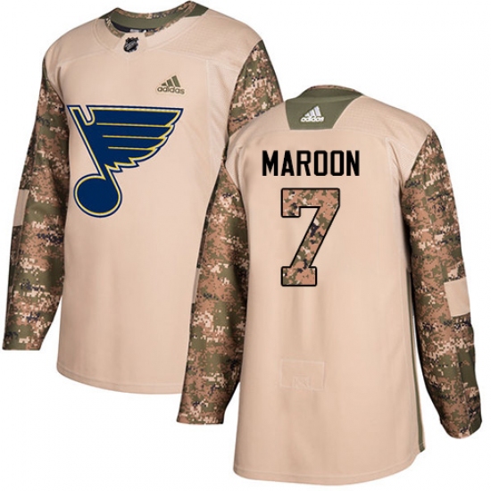 Men's Adidas St. Louis Blues 7 Patrick Maroon Authentic Camo Veterans Day Practice NHL Jersey