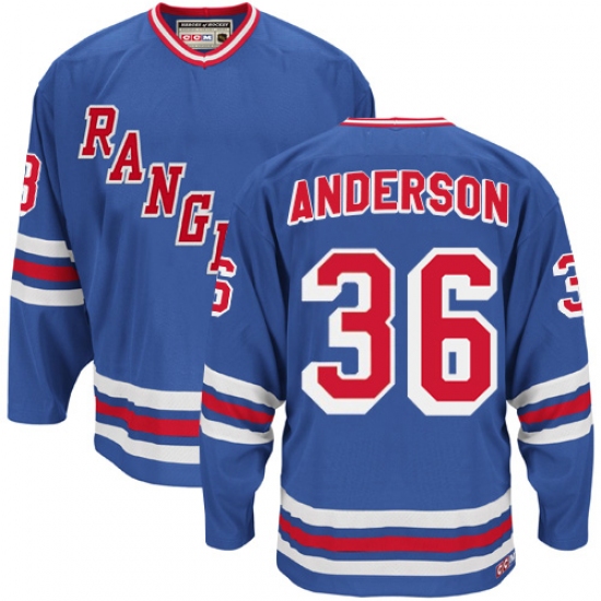 Men's CCM New York Rangers 36 Glenn Anderson Premier Royal Blue Heroes of Hockey Alumni Throwback NHL Jersey