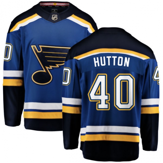 Men's St. Louis Blues 40 Carter Hutton Fanatics Branded Royal Blue Home Breakaway NHL Jersey