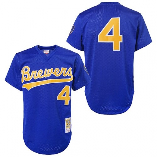 Men's Mitchell and Ness 1991 Milwaukee Brewers 4 Paul Molitor Authentic Blue Throwback MLB Jersey