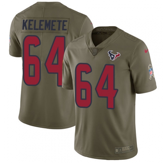 Men's Nike Houston Texans 64 Senio Kelemete Limited Olive 2017 Salute to Service NFL Jersey