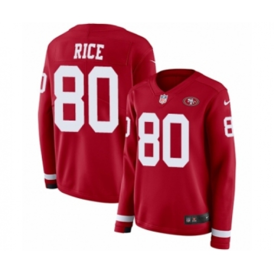 Women's Nike San Francisco 49ers 80 Jerry Rice Limited Red Therma Long Sleeve NFL Jersey