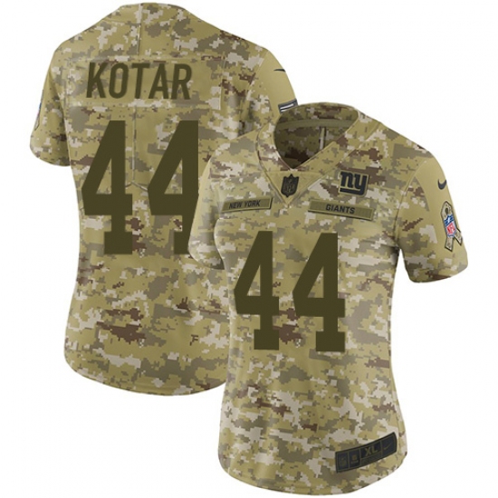 Women's Nike New York Giants 44 Doug Kotar Limited Camo 2018 Salute to Service NFL Jersey