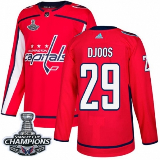 Youth Adidas Washington Capitals 29 Christian Djoos Authentic Red Home 2018 Stanley Cup Final Champions NHL Jersey