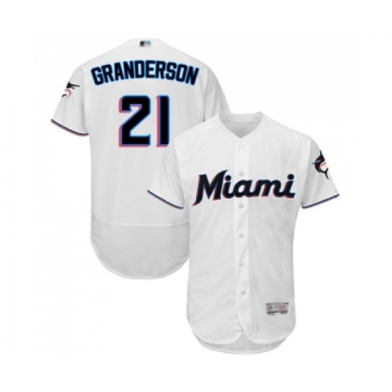 Men's Miami Marlins 21 Curtis Granderson White Home Flex Base Authentic Collection Baseball Jersey