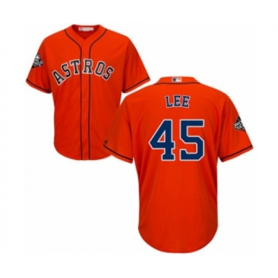 Youth Houston Astros 45 Carlos Lee Authentic Orange Alternate Cool Base 2019 World Series Bound Baseball Jersey