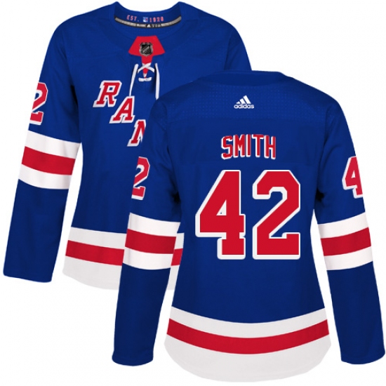 Women's Adidas New York Rangers 42 Brendan Smith Authentic Royal Blue Home NHL Jersey