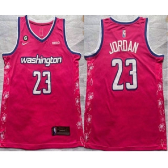 Men's Washington Wizards 23 Michael Jordan 2022 Pink City Edition With 6 Patch Stitched Jersey With Sponsor