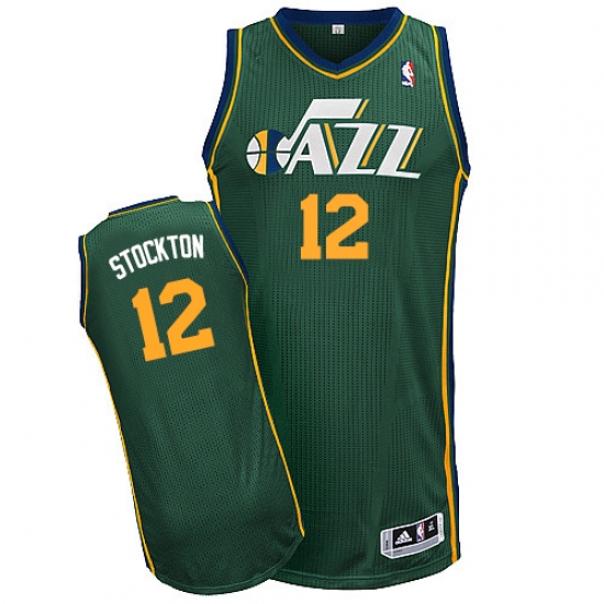 Men's Adidas Utah Jazz 12 John Stockton Authentic Green Alternate NBA Jersey