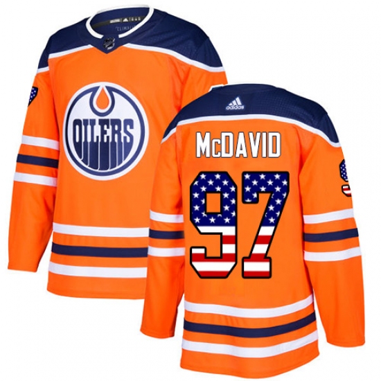 Men's Adidas Edmonton Oilers 97 Connor McDavid Authentic Orange USA Flag Fashion NHL Jersey