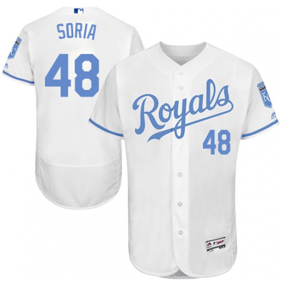 Men's Majestic Kansas City Royals 48 Joakim Soria Authentic White 2016 Father's Day Fashion Flex Base MLB Jersey