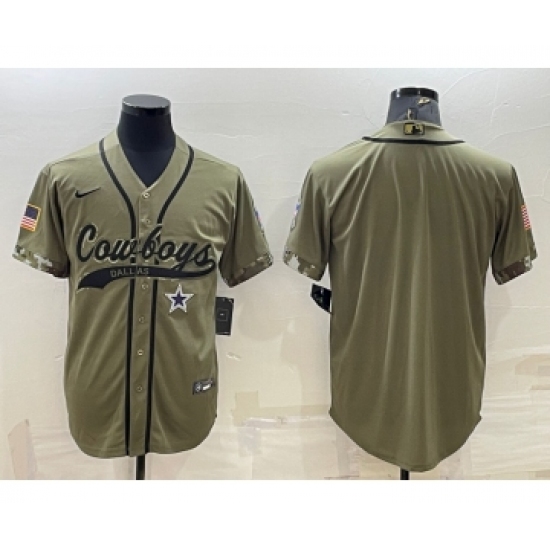 Men's Dallas Cowboys Blank Olive Salute to Service Cool Base Stitched Baseball Jersey