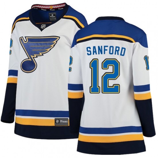 Women's St. Louis Blues 12 Zach Sanford Fanatics Branded White Away Breakaway NHL Jersey