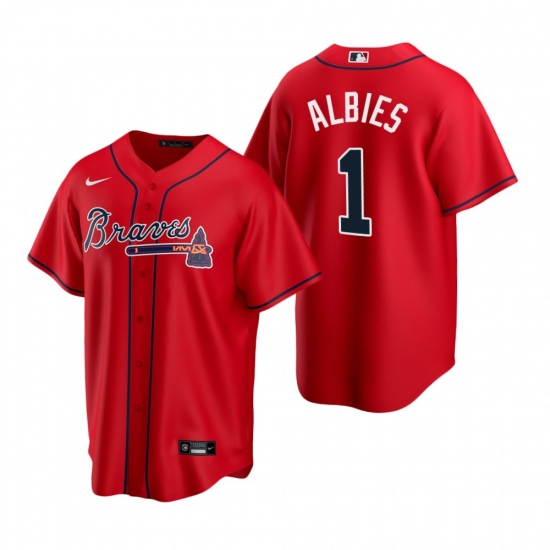 Men's Nike Atlanta Braves 1 Ozzie Albies Red Alternate Stitched Baseball Jersey