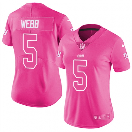 Women's Nike New York Giants 5 Davis Webb Limited Pink Rush Fashion NFL Jersey