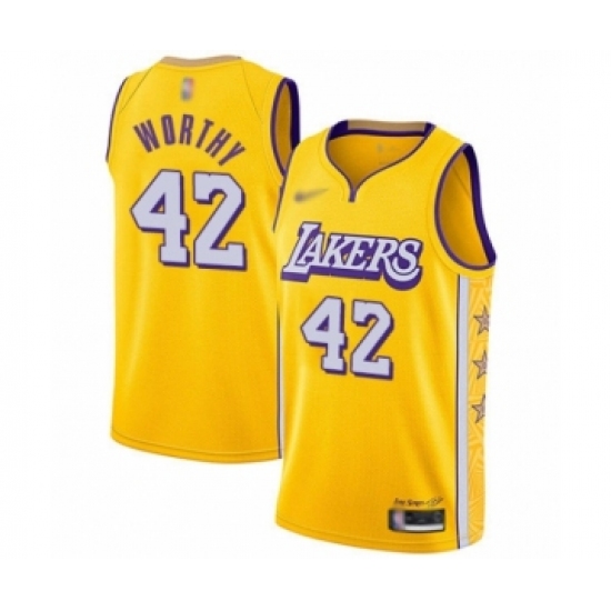 Youth Los Angeles Lakers 42 James Worthy Swingman Gold Basketball Jersey - 2019 20 City Edition