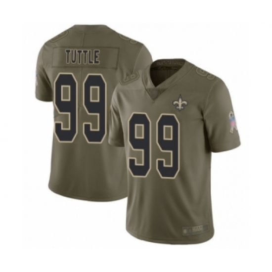 Youth New Orleans Saints 99 Shy Tuttle Limited Olive 2017 Salute to Service Football Jersey