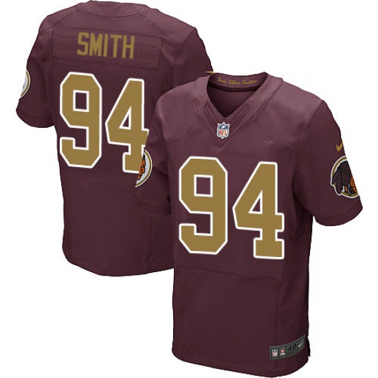 Men's Nike Washington Redskins 94 Preston Smith Elite Burgundy Red/Gold Number Alternate 80TH Anniversary NFL Jersey