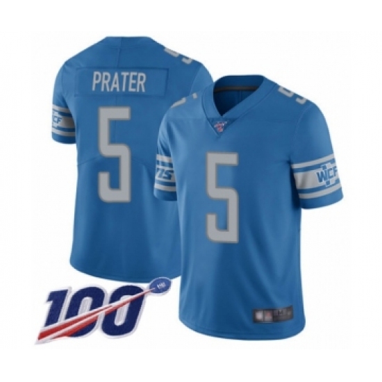 Men's Detroit Lions 5 Matt Prater Blue Team Color Vapor Untouchable Limited Player 100th Season Football Jersey