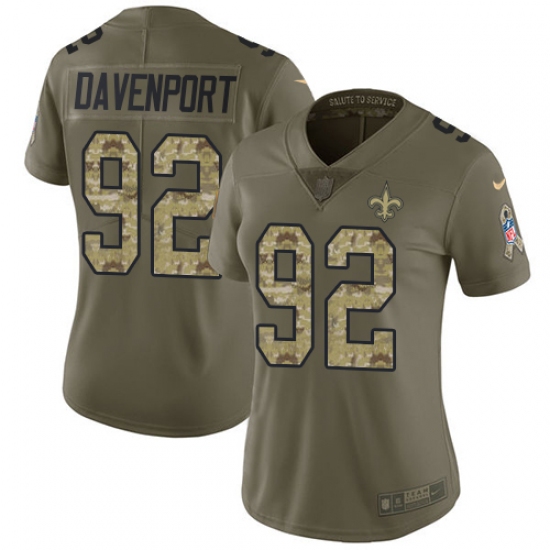 Women's Nike New Orleans Saints 92 Marcus Davenport White Stitched NFL Vapor Untouchable Limited Jersey