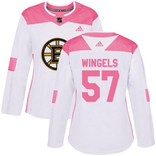 Women's Adidas Boston Bruins 57 Tommy Wingels Authentic White Pink Fashion NHL Jersey