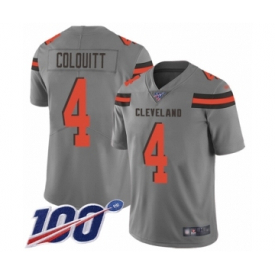 Men's Cleveland Browns 4 Britton Colquitt Limited Gray Inverted Legend 100th Season Football Jersey