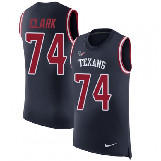 Men's Nike Houston Texans 74 Chris Clark Limited Navy Blue Rush Player Name & Number Tank Top NFL Jersey