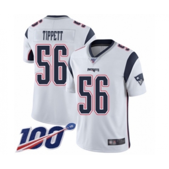 Men's New England Patriots 56 Andre Tippett White Vapor Untouchable Limited Player 100th Season Football Jersey