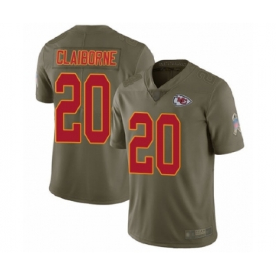 Men's Kansas City Chiefs 20 Morris Claiborne Limited Olive 2017 Salute to Service Football Jersey