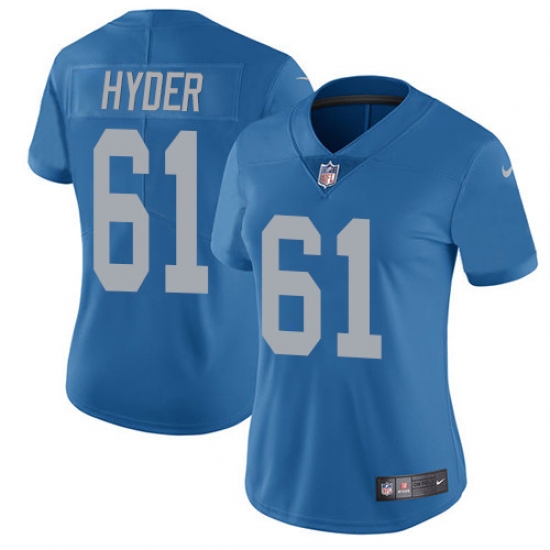 Women's Nike Detroit Lions 61 Kerry Hyder Elite Blue Alternate NFL Jersey