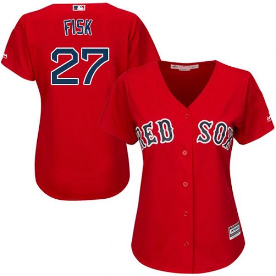 Women's Majestic Boston Red Sox 27 Carlton Fisk Replica Red Alternate Home MLB Jersey