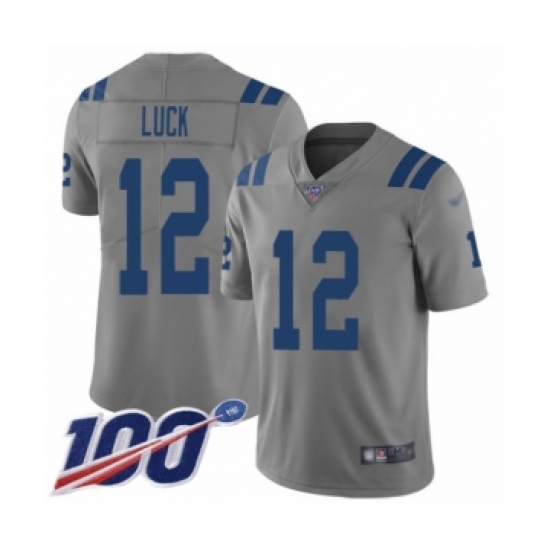 Men's Nike Indianapolis Colts 12 Andrew Luck Limited Gray Inverted Legend 100th Season NFL Jersey