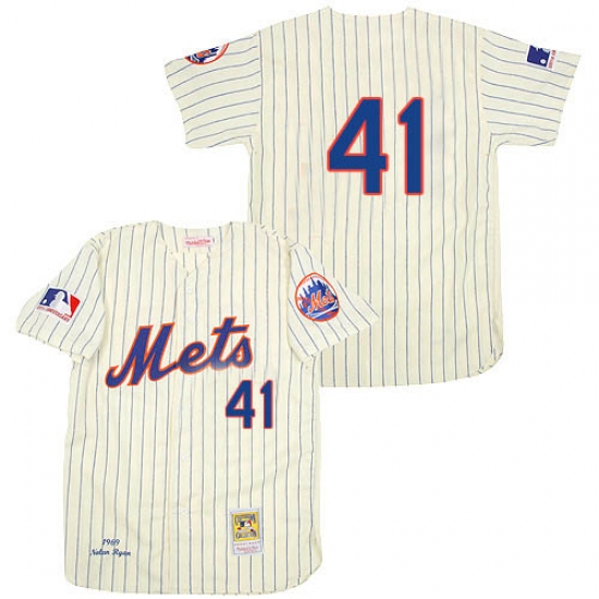 Men's Mitchell and Ness 1969 New York Mets 41 Tom Seaver Authentic Cream Throwback MLB Jersey