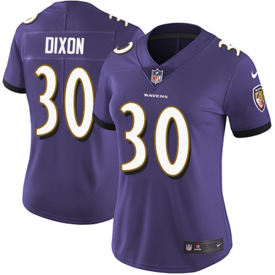 Women's Nike Baltimore Ravens 30 Kenneth Dixon Purple Team Color Vapor Untouchable Limited Player NFL Jersey