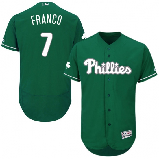 Men's Majestic Philadelphia Phillies 7 Maikel Franco Green Celtic Flexbase Authentic Collection MLB Jersey