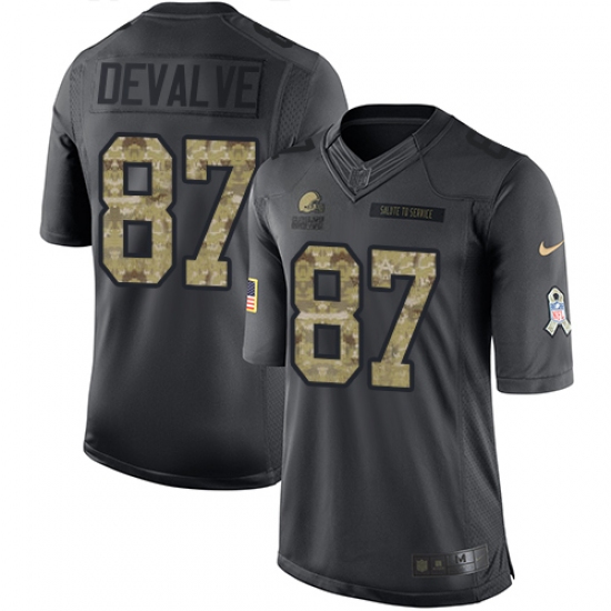 Youth Nike Cleveland Browns 87 Seth DeValve Limited Black 2016 Salute to Service NFL Jersey